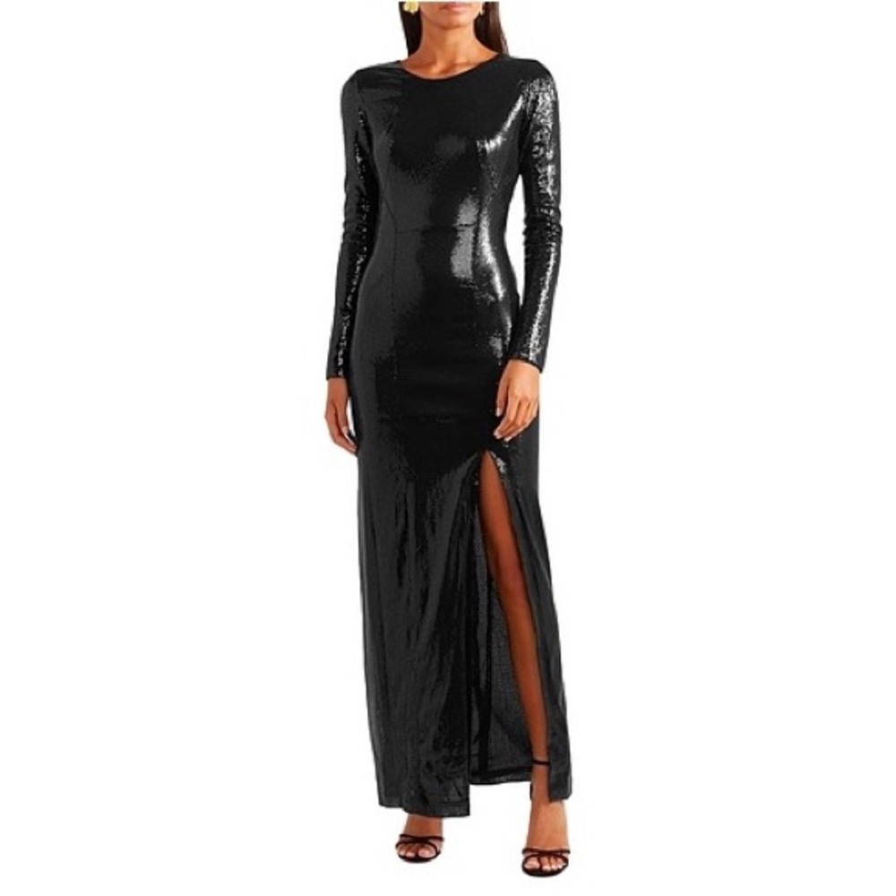 Galvan London Adela Open-back Sequined Gown In Black